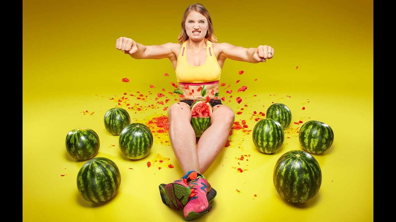Crushing a watermelon between legs