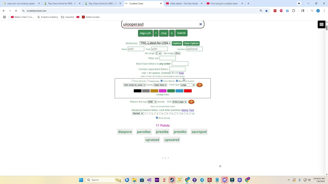 How to manage font sizes in Scrabble cheat
