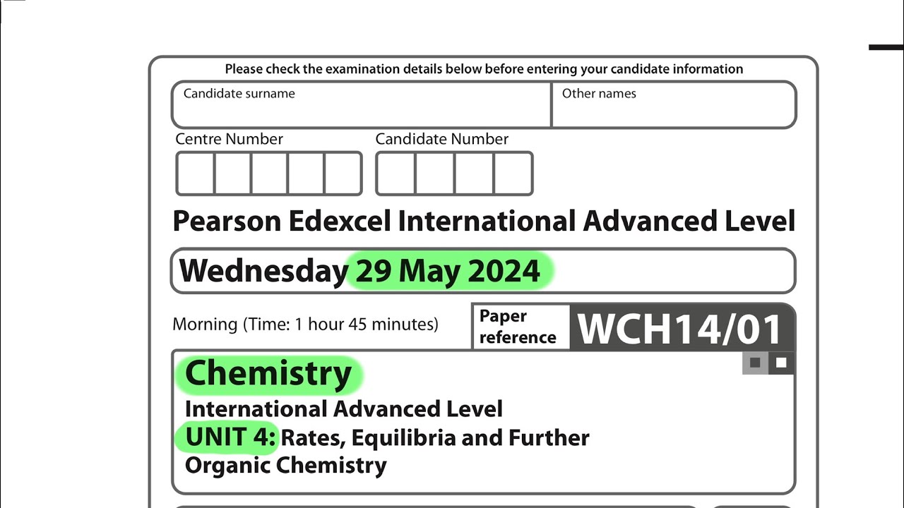 A level | Chemistry | Unit 4 | May 2024 | Pearson Edexcel |