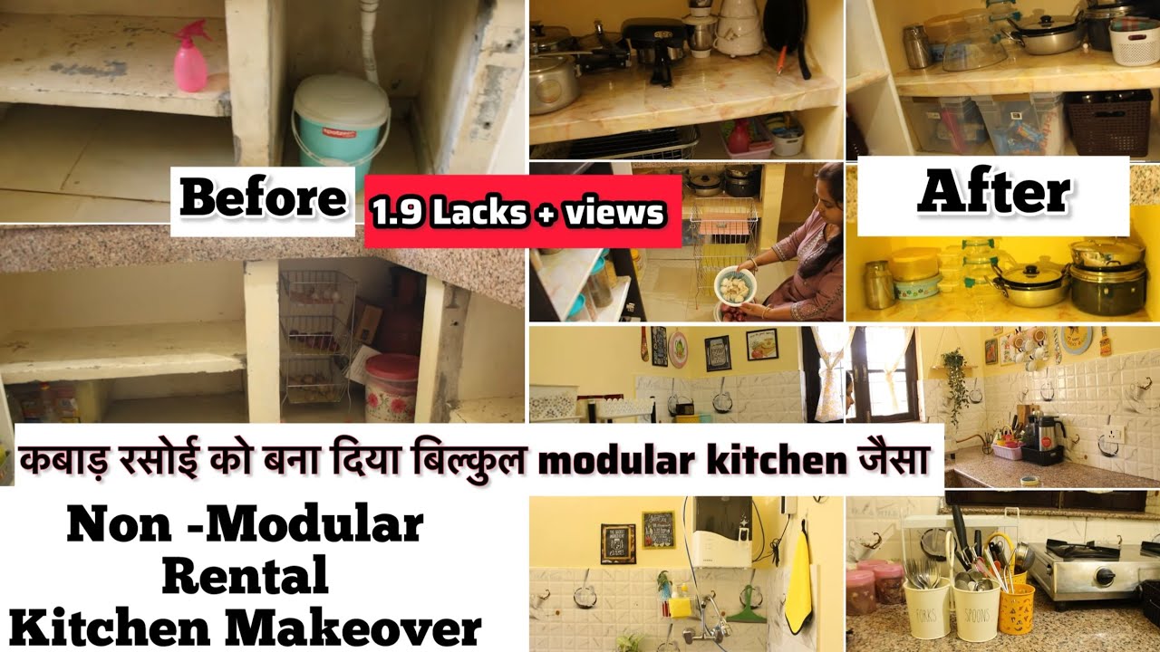 Small Rental Non-Modular Kitchen makeover and organization|छोटे किचेन को बना दिया modular kitchen