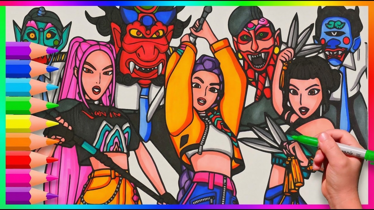 KPop Demon Hunters Satisfying Coloring FanArt - HUNTR/X / Coloring Pages Kpop Characters
