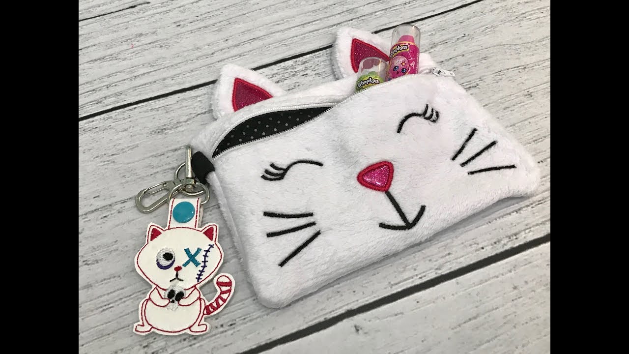 In The Hoop Embroidery Kitty Zipper Bag   Lined