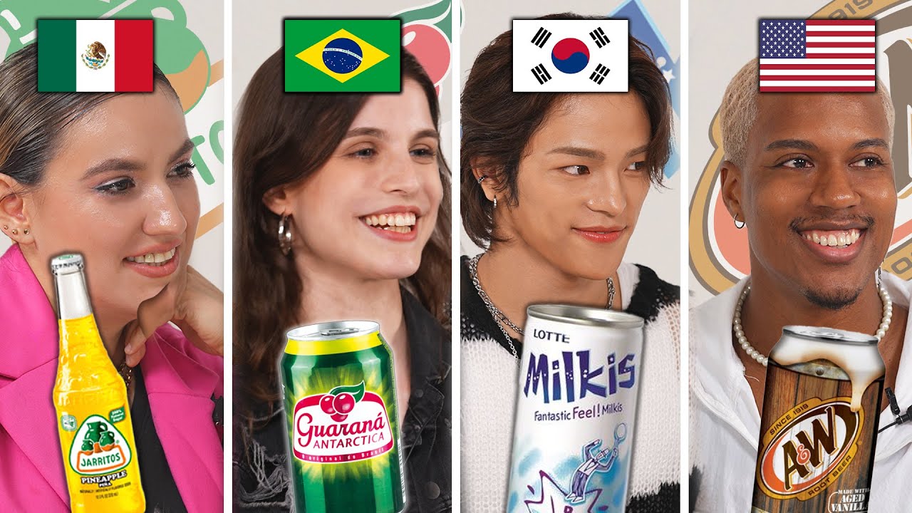 People Try Top 4 Sodas In The World l Brazil, Mexico, Korea, The US l Root Beer, Jarritos, Garana