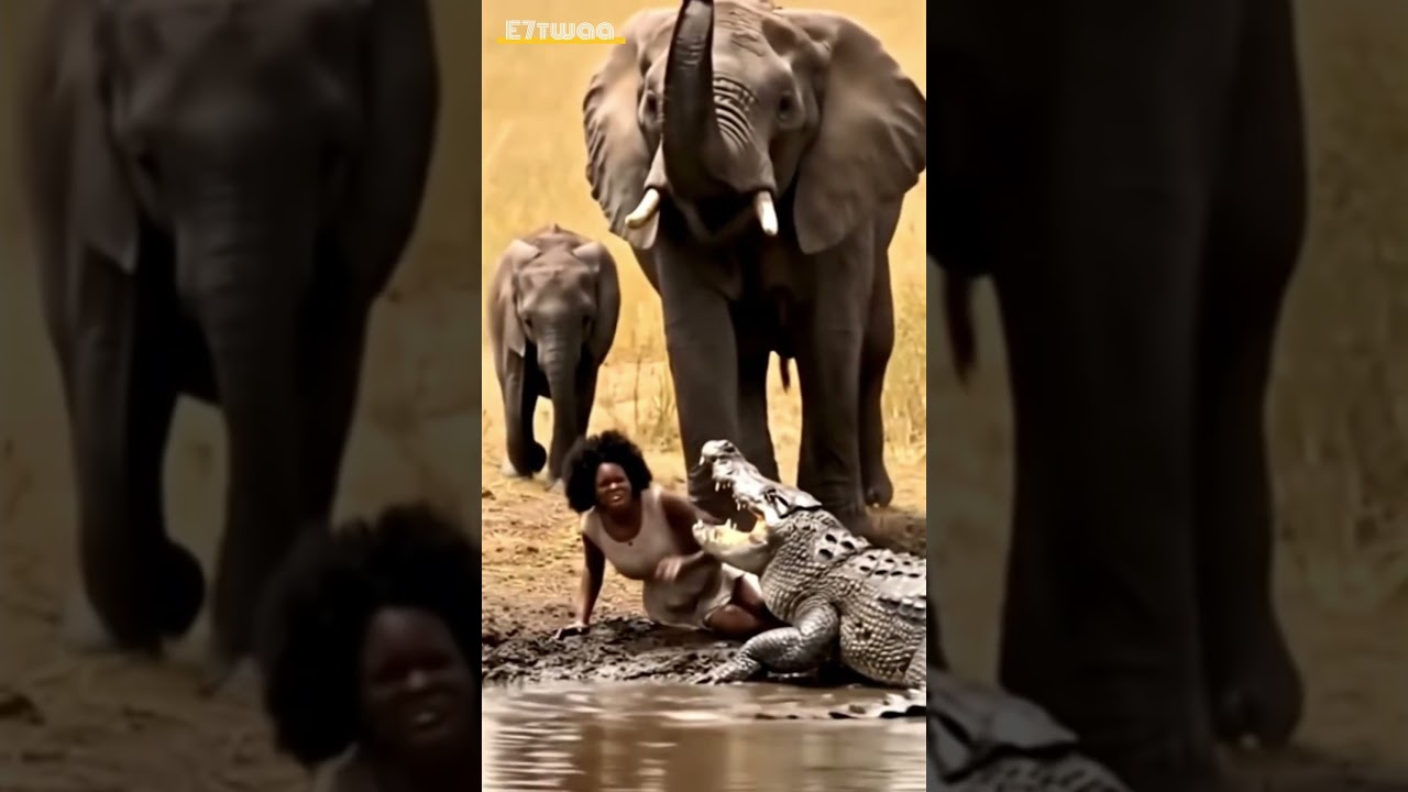 The #elephant #performs a #heroic #act and saves the girl from a #crocodile #attack #wildlife