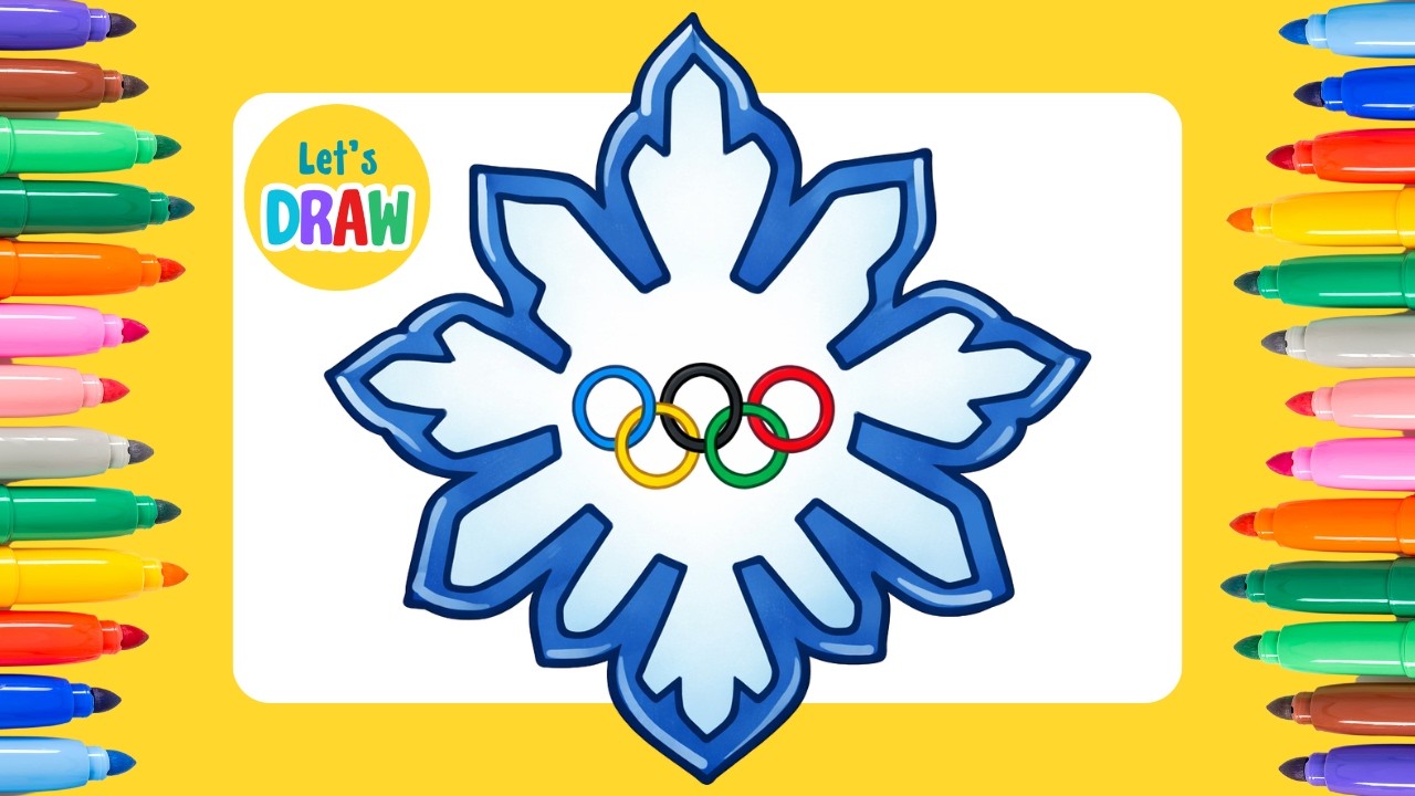 How to Draw a Snowflake with Olympic Rings - Winter Olympics | Easy Drawing Tutorial ✏️🎨