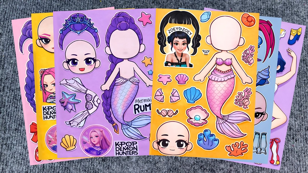 63 Minutes Satisfying💖Decorate with Sticker Book HUNTRIX KPOP DEMON HUNTERS The Mermaid🌈UnicornPaper