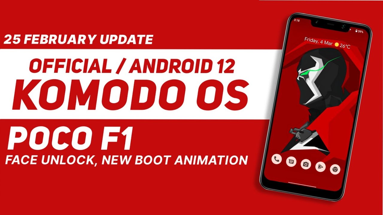 Face Unlock On Komodo OS 4.1 Serunai Official Android 12 | Poco F1 | New BootAnimation