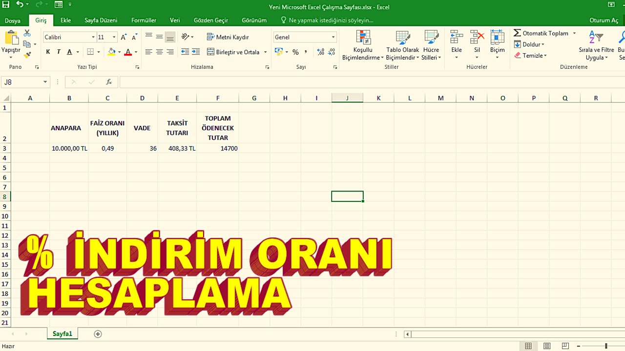 EXCEL -  İNDİRİM ORANI NASIL HESAPLANIR YÜZDE HESAPLAMA İŞLEMİ 09/06/2020