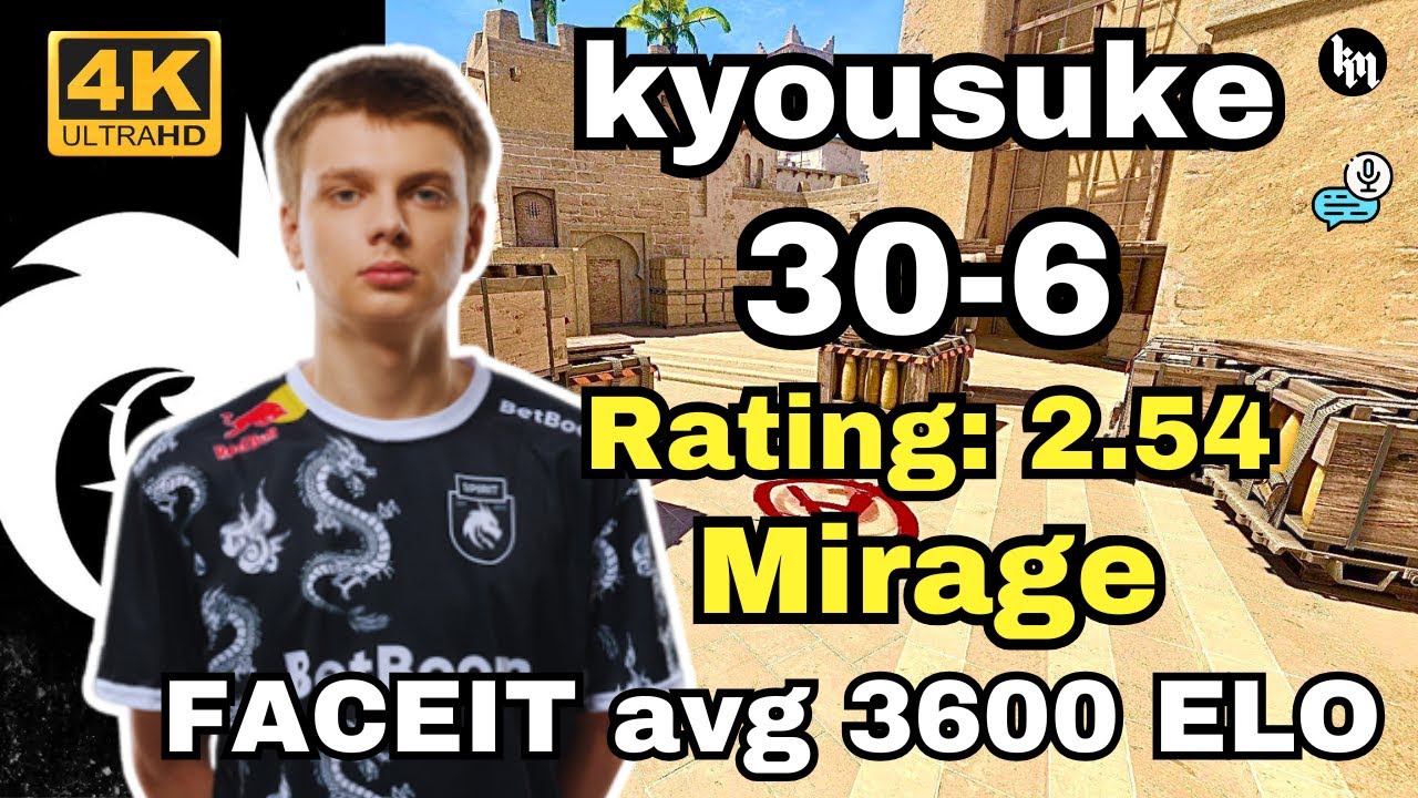 kyousuke (30-6) SoloQ (mirage) | FACEIT avg 3600 ELO | Apr 17, 2025 | CS2 POV/DEMO