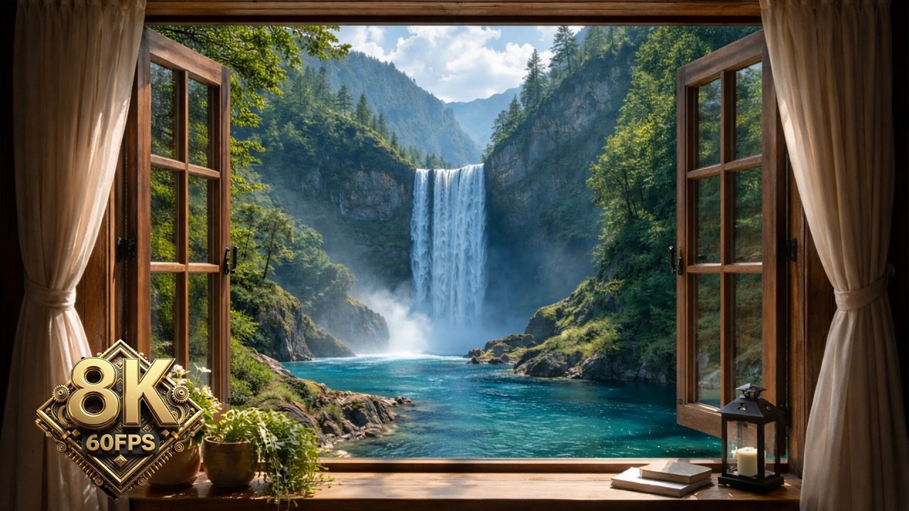 Rain & Waterfall Sounds 10 Hours | Relaxing Window View for Sleep | HD Video for Projector Ambience