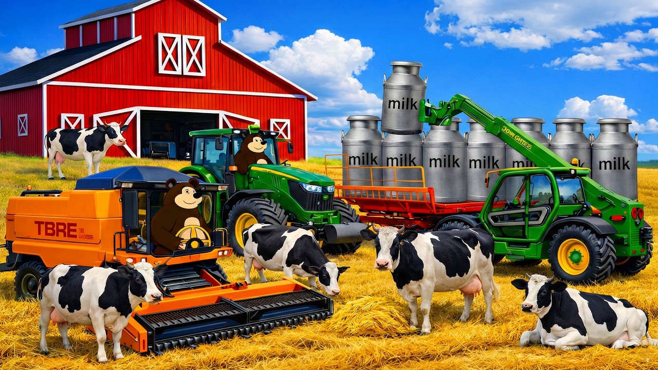 Farm Work Day 🐄🥛🚜 | Cleaning the Dairy Barn & Milk Collection | Real Farm Animation