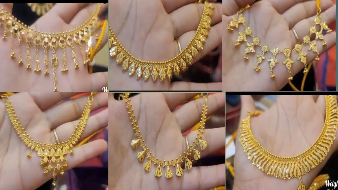 Light weight Gold Necklace Designs  with weight and price//New Simple Gold Necklace Designs