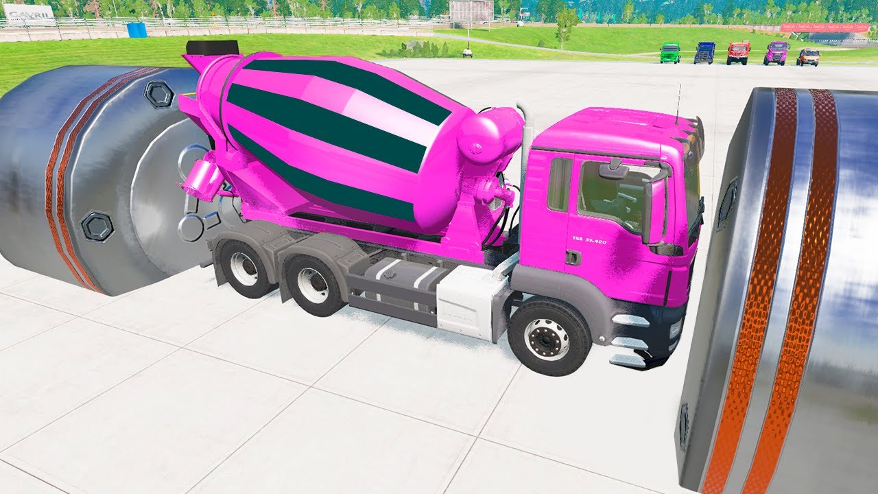 Hydraulic Press vs Cars Trucks flatbed truck, concrete mixer, TANKER truck, tilt truck, tow truck