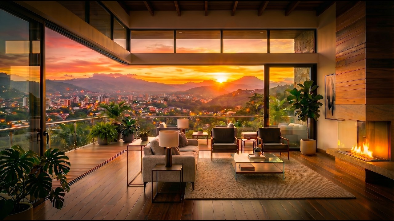 Relaxing Sunset Jazz 🌇 Luxury Lounge Music with Mountain City View (1 Hour)
