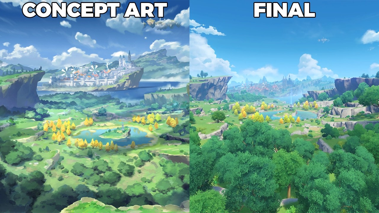 Mondstadt Concept Art vs Final In-Game Version | Genshin Impact