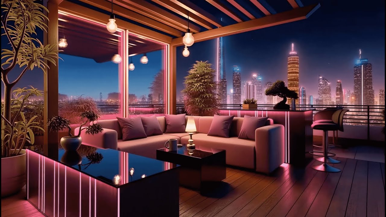 🌌Midnight Neon Rooftop Lounge – 🎶 Chill Lofi Beats Above the City 🌃