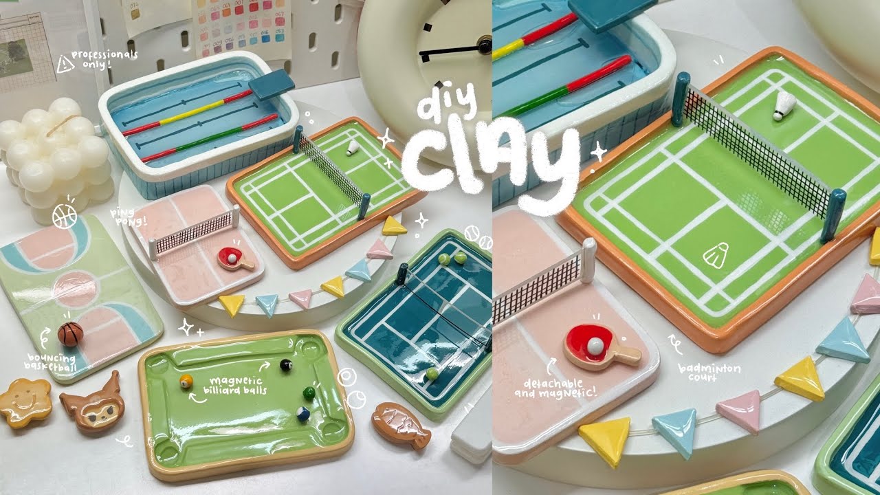 how i make magnetic clay trays🎾🏀🏸 using air dry clay / no bake