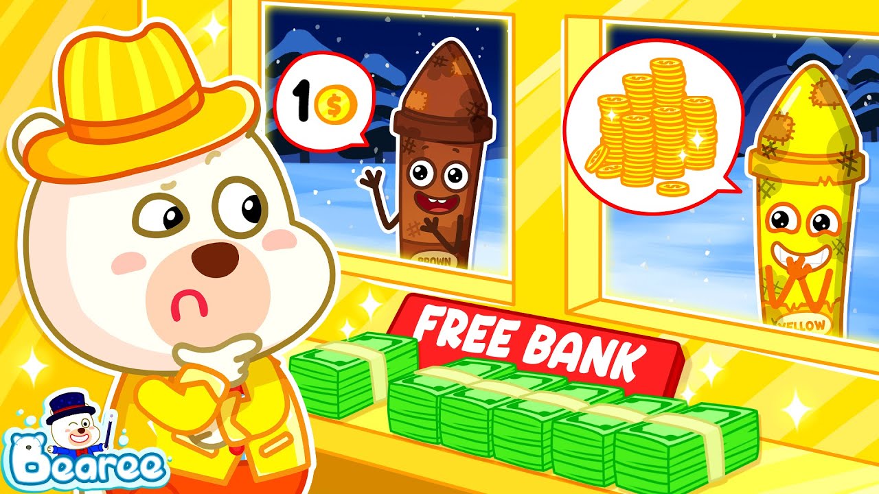 Rich Bearee Opens a Free Bank for Poor Crayons | Which One Deserves that Kindness?| Bearee Kids Show