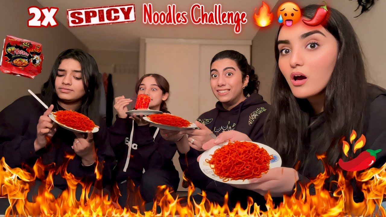 1st time friends ky sath 2x SPICY NOODLES CHALLENGE kiya🥵🔥🌶️sb ka haal bura😭Punishments di😁