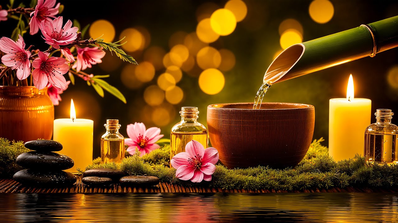 Relaxing Sleep Music + Bamboo Water 🌿 Deep Healing, Meditation, Mind Body, Deep Sleep 😴