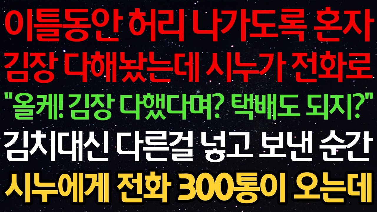 이틀동안 허리 나가도록 혼자 김장 다해놨는데 시누가 전화로 