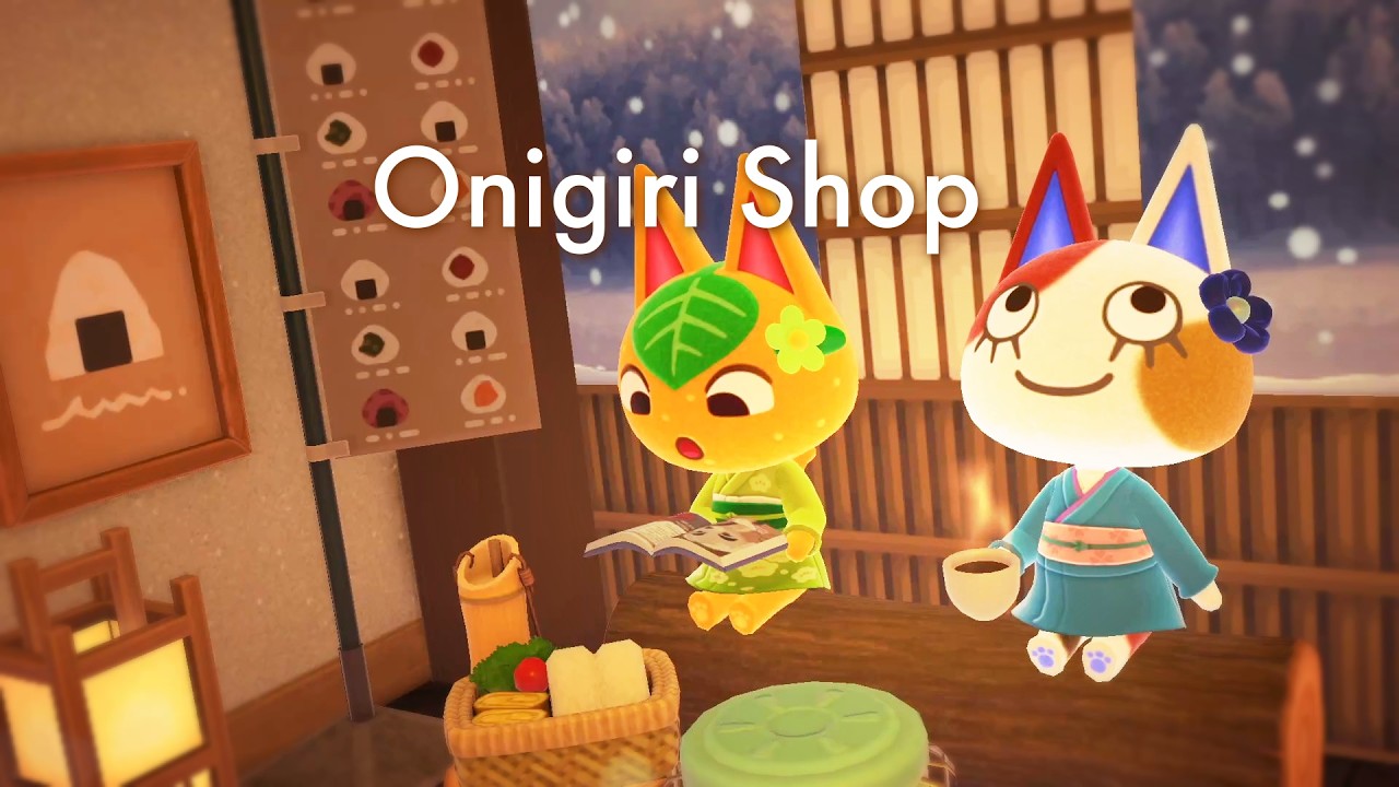 【ACNH BGM】🍙 Japanese Winter Onigiri Shop | Lo-fi Piano & Fireplace Ambience | Study･Relax