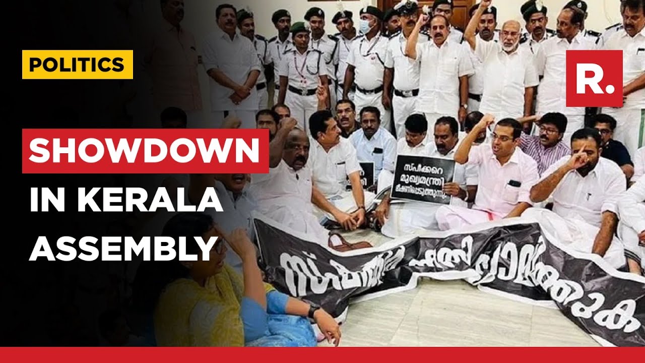 Congress Leaders Protest In Kerala Assembly; Allege Speaker Neglecting Opposition's Rights