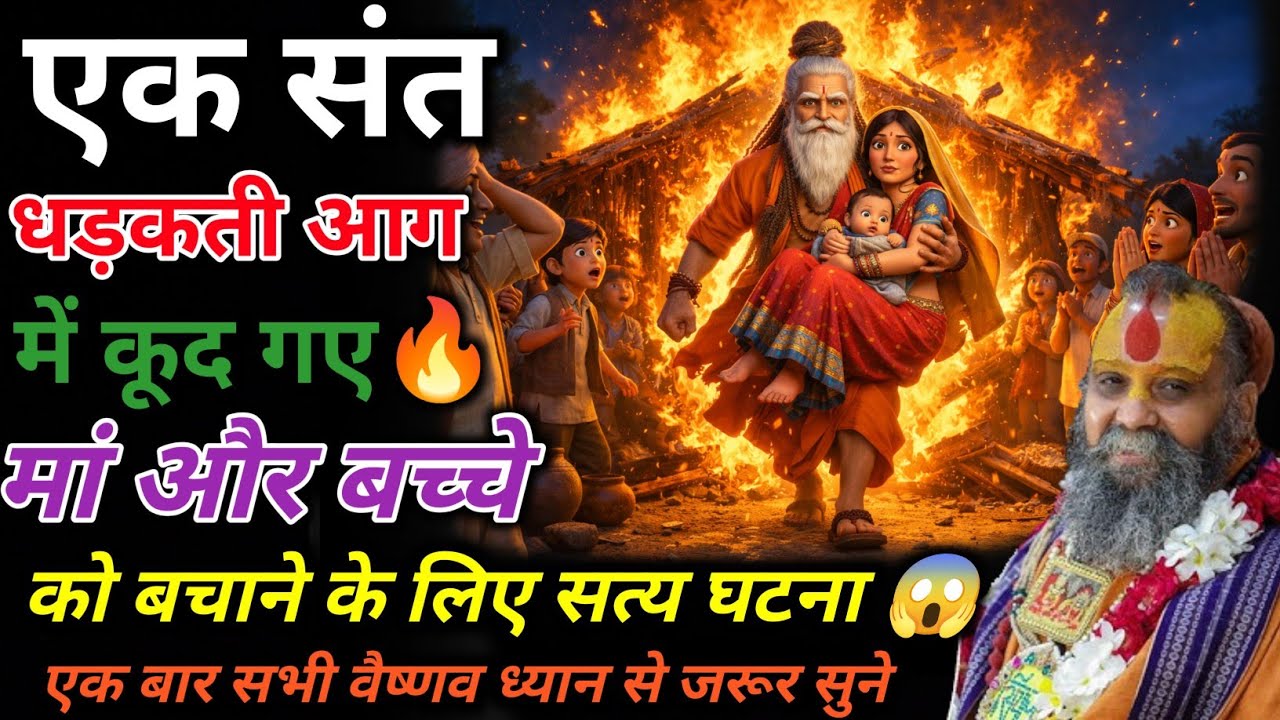 एक संत धड़कती आग में कूद गए🔥मां और बच्चे को बचाने के लिए सत्य घटना 😱💥|| #rajendradasjimaharaj 