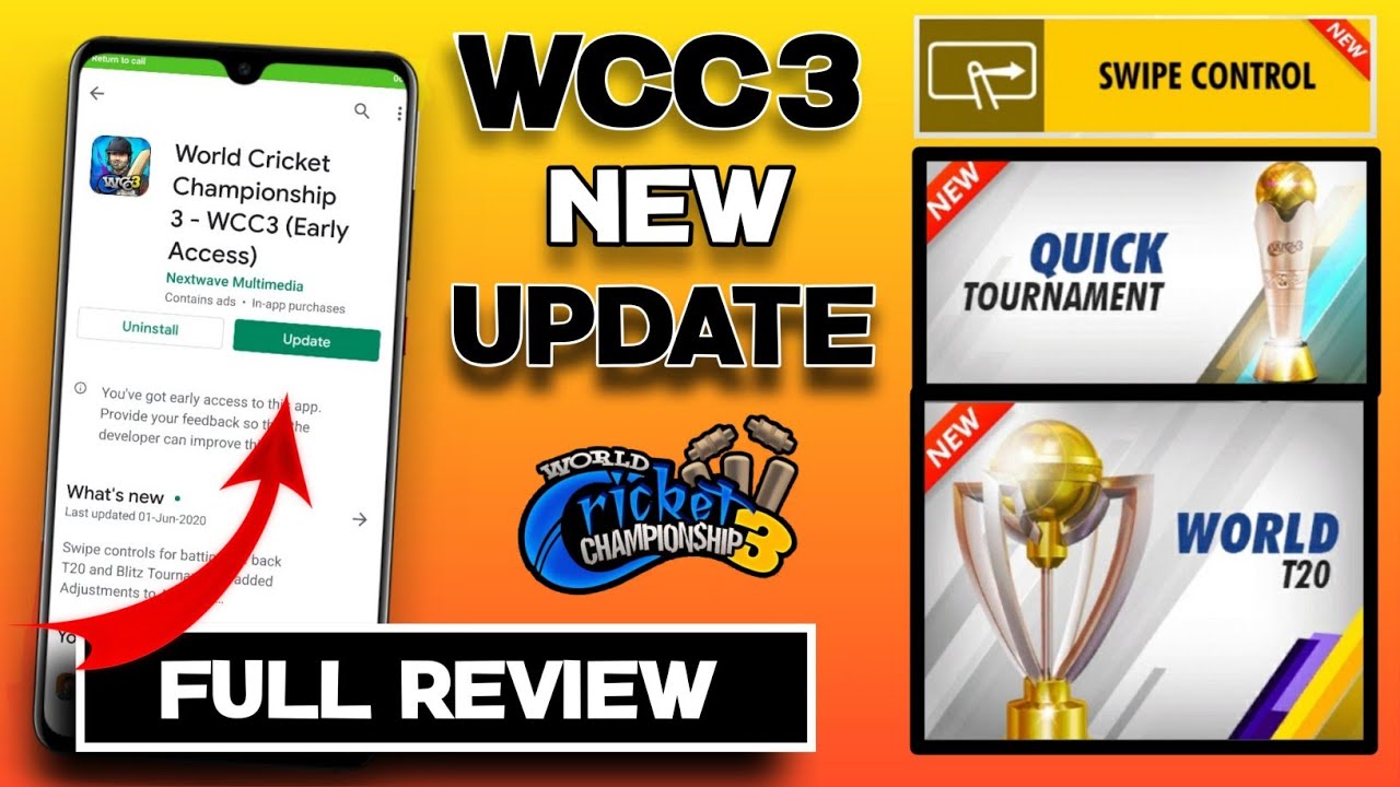 🔥 WCC3 New Update Review ! New Swipe Control, Unlock T20 , Quick Tournament !!