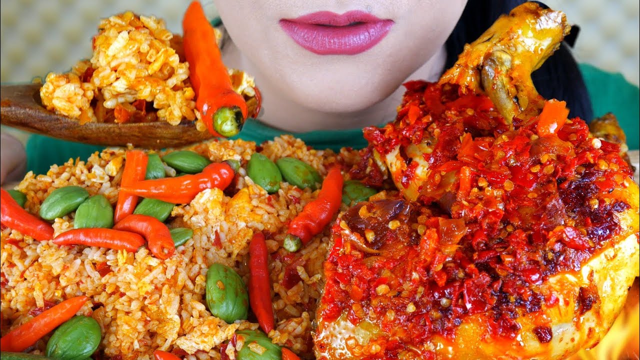 ASMR NASI GORENG PETE PEDAS  DAN AYAM BAKAR MERCON  | EATING SOUNDS