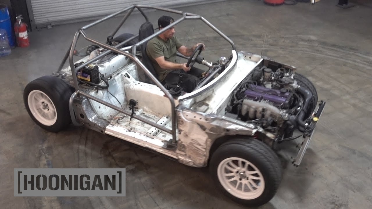 [HOONIGAN] DT 190: $200 Miata Kart Build [Part 6] - Cage Build and Indoor Donuts