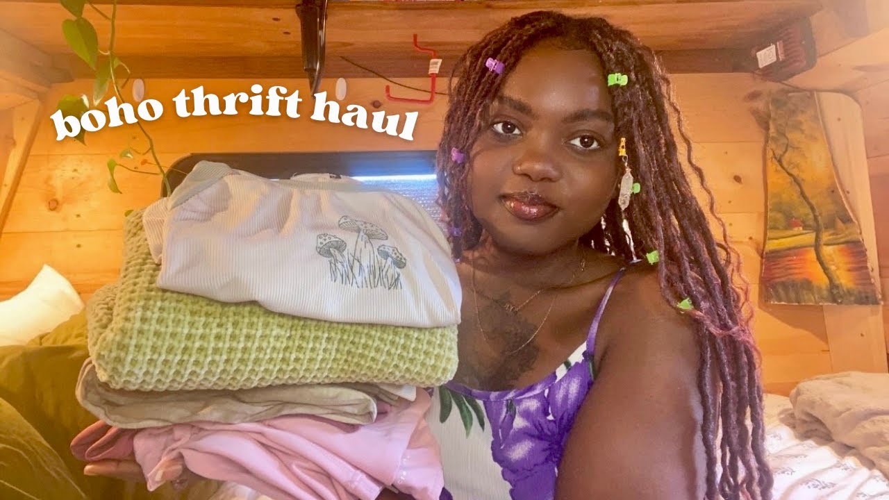 boho hippie thrift haul + try on // goodwill finds🌈🤩
