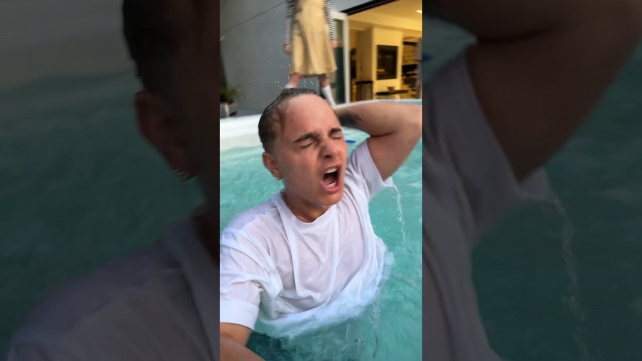M3GAN threw him in the POOL!! 😱🦾 #shorts