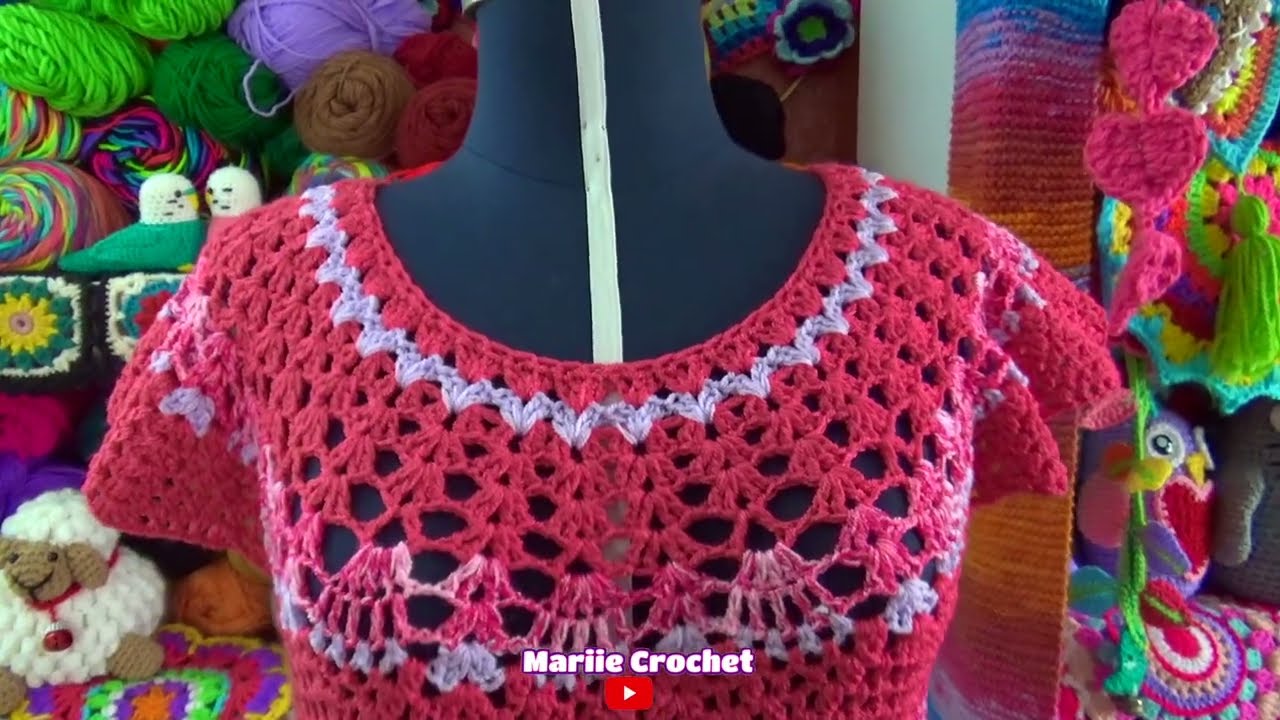 BLUSA PUNTO PIÑAS CROCHET  1 hora de tejido al Día FINALIZADA