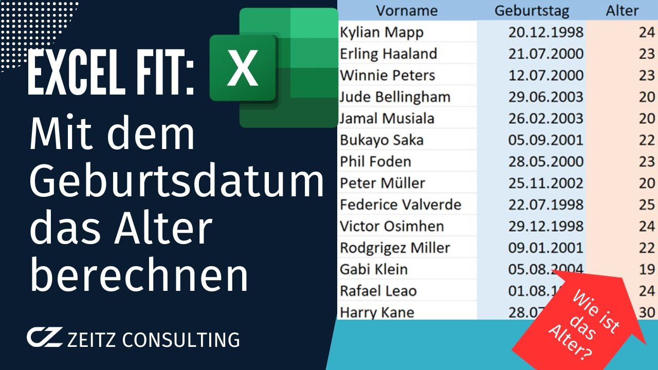 Excel Alter aus Geburtsdatum berechnen (automatisch)