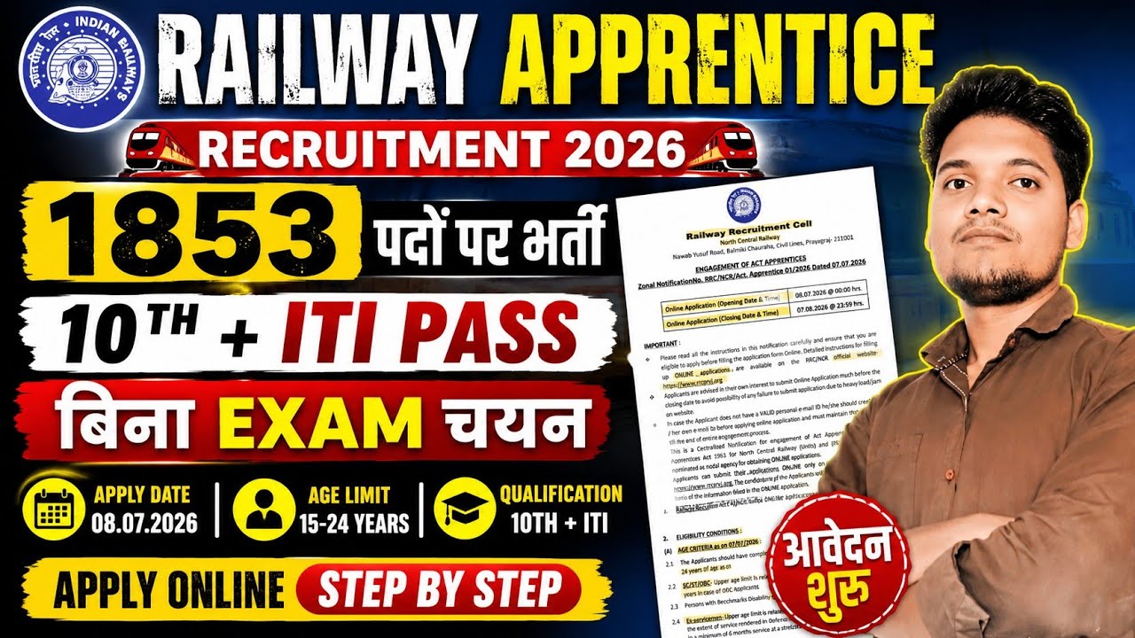 Railway Apprentice Online Form 2026 | North Central Railway Apprentice Vacancy | Recruitment With...