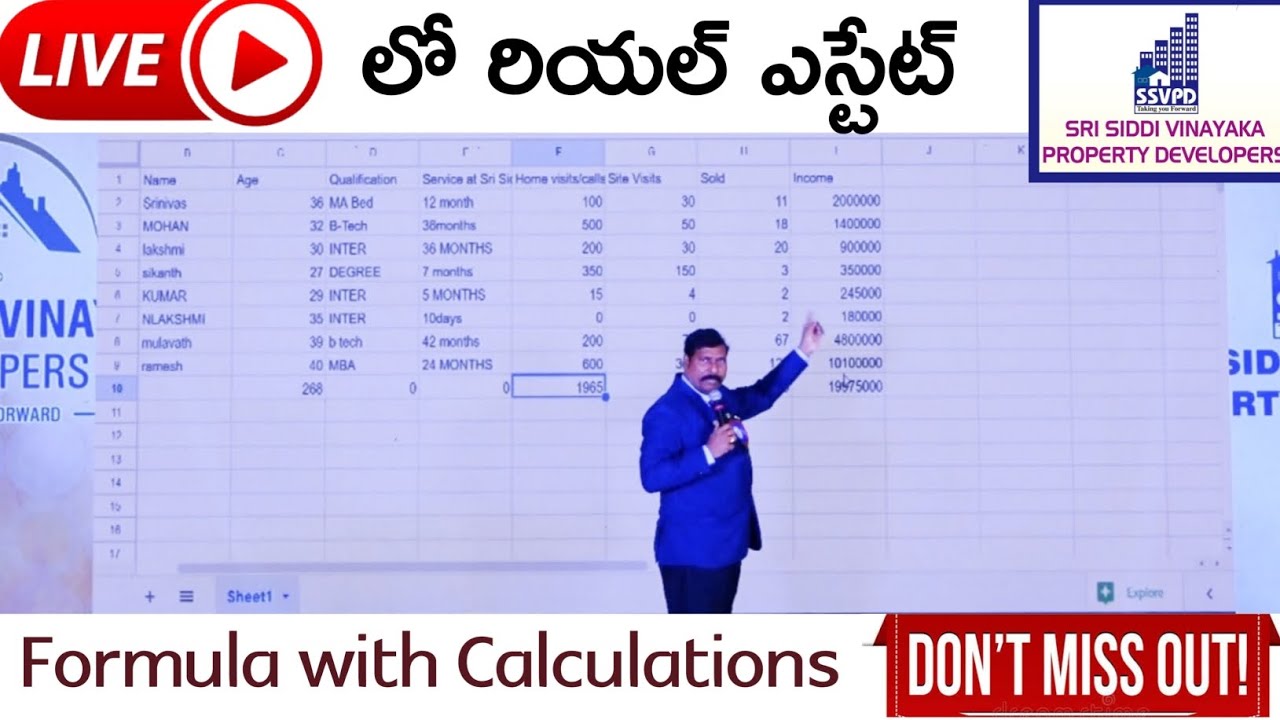 Live లో రియల్ ఎస్టేట్ Formula with Calculations | Gampa Nageshwar Rao | #ssvpd #hyderabadrealestate