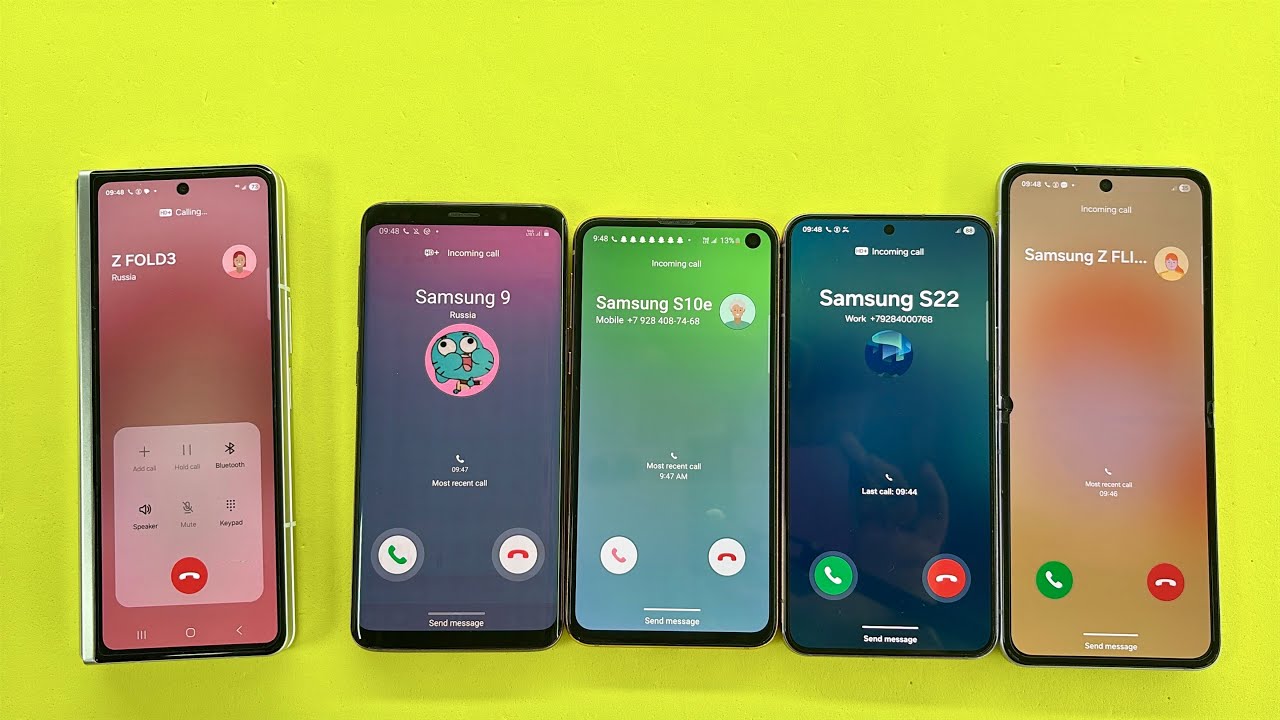 Samsung Z Fold 3 Outgoing Call | Incoming Call Z Flip 3 + Galaxy S22 + Galaxy S9 + Galaxy S10e 