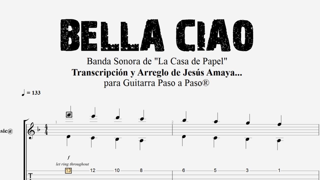 BELLA CIAO - La Casa de Papel - Tablatura por Jesús Amaya...
