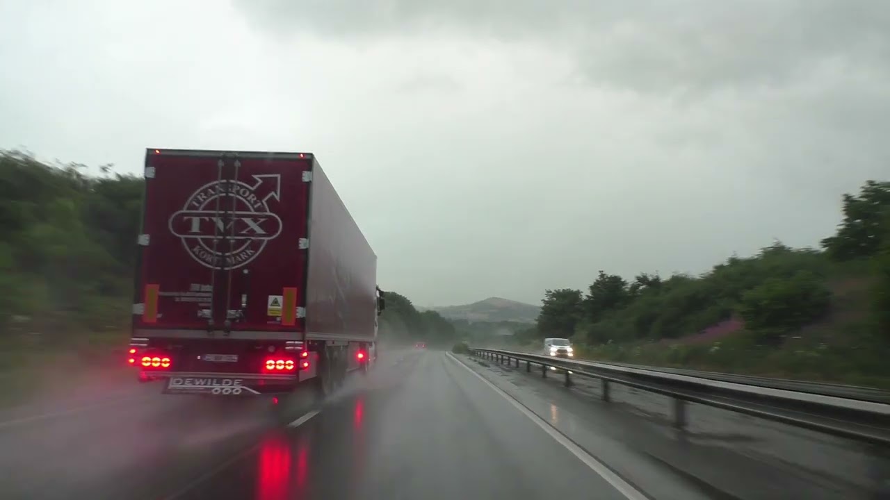 Night Drive On The A38 From Plymouth To M5 Motorway Junction 31, Exeter, Devon, England