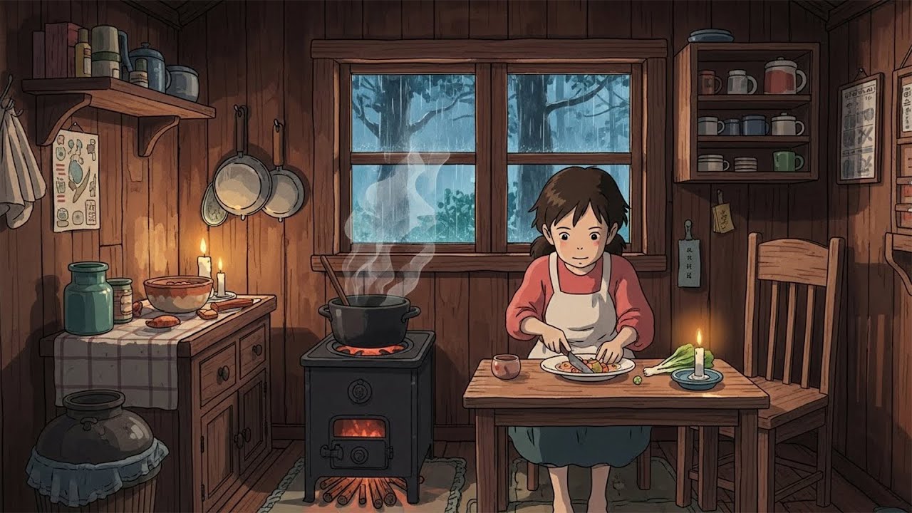 A Peaceful Afternoon in the Old Kitchen Ghibli Style