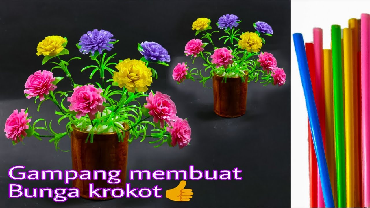 cara mebuat bunga krokot dari sedotan plastik | beautiful straw flowers