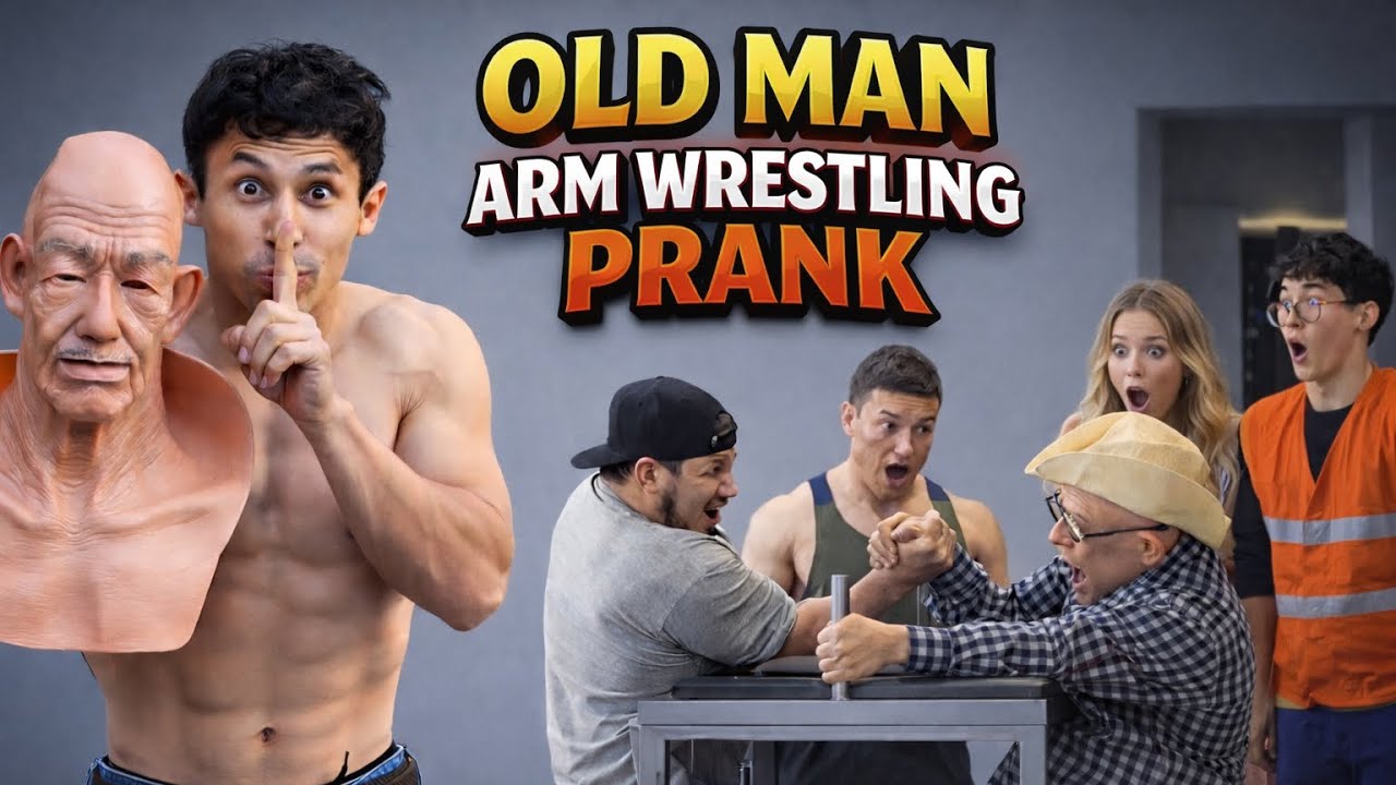 OLD MAN ARM WRESTLING PRANK | GRANDPA SHOCKS GYM GUYS