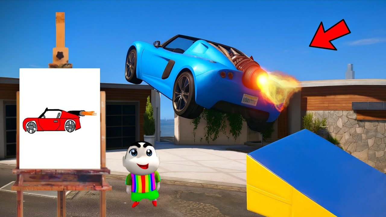 FRANKLIN DRAWING A ROCKET CAR FOR A JUMP TEST CHALLENGE USING MAGICAL PAINTING BOARD IN GTA 5