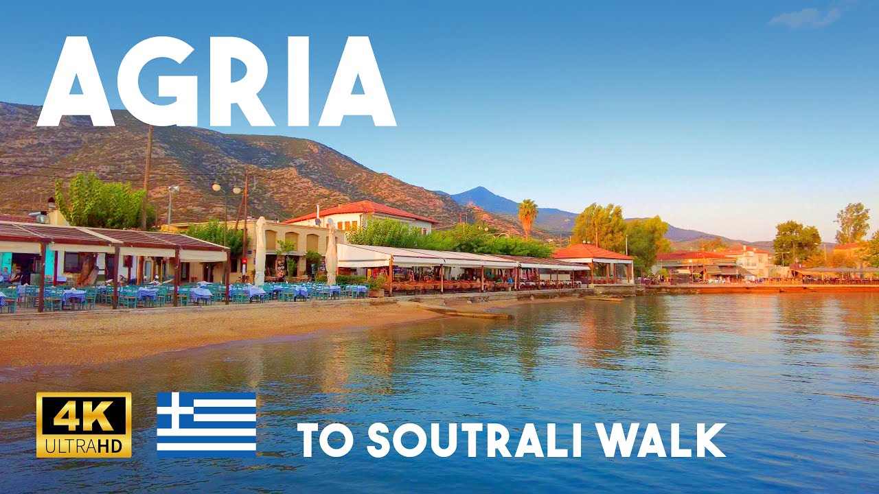 Agria Volos Greece 4K Hot Summer Evening Walk to Soutrali Beach - Tsipouradika & Cafes Walking Tour