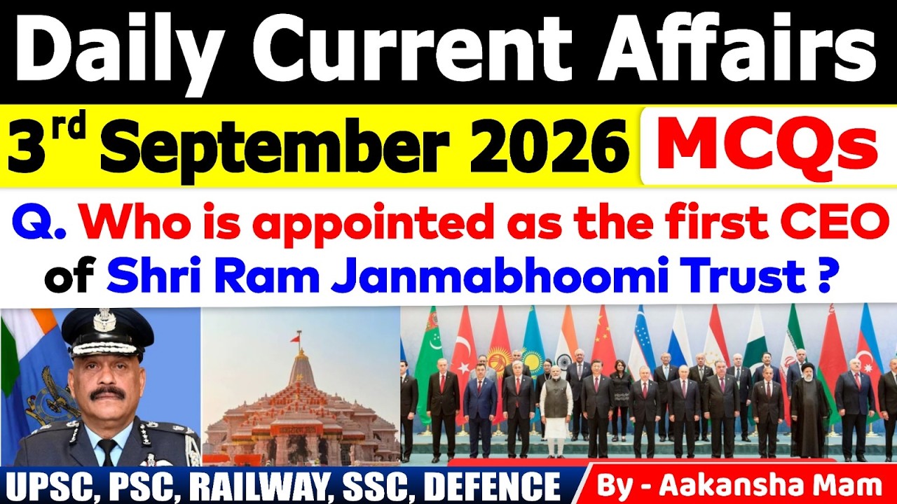 3rd September 2026 Current Affairs🔥 | Daily MCQs | Today&rsquo;s Most Important MCQs #currentaffairs2026