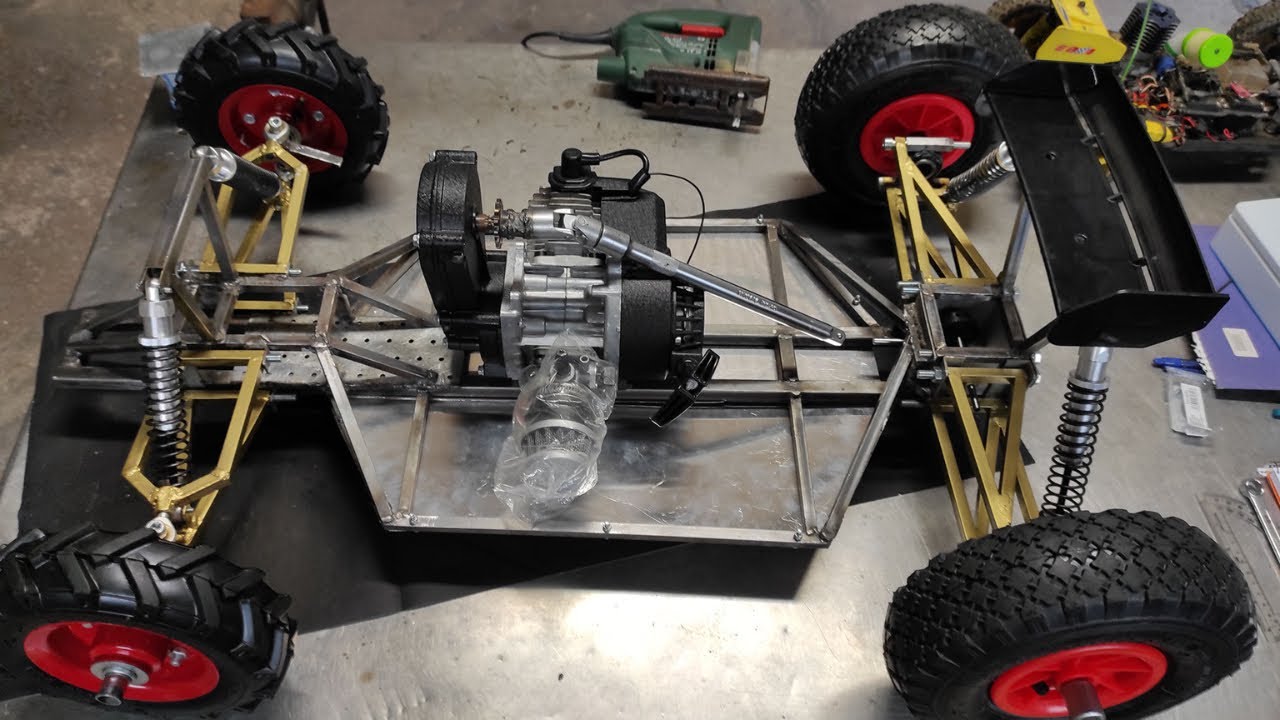 Handmade 1/5 49cc RC Buggy V2 - Part 6: Spindles, Transmission, 3DPrinted Front [Pocket Bike Engine]