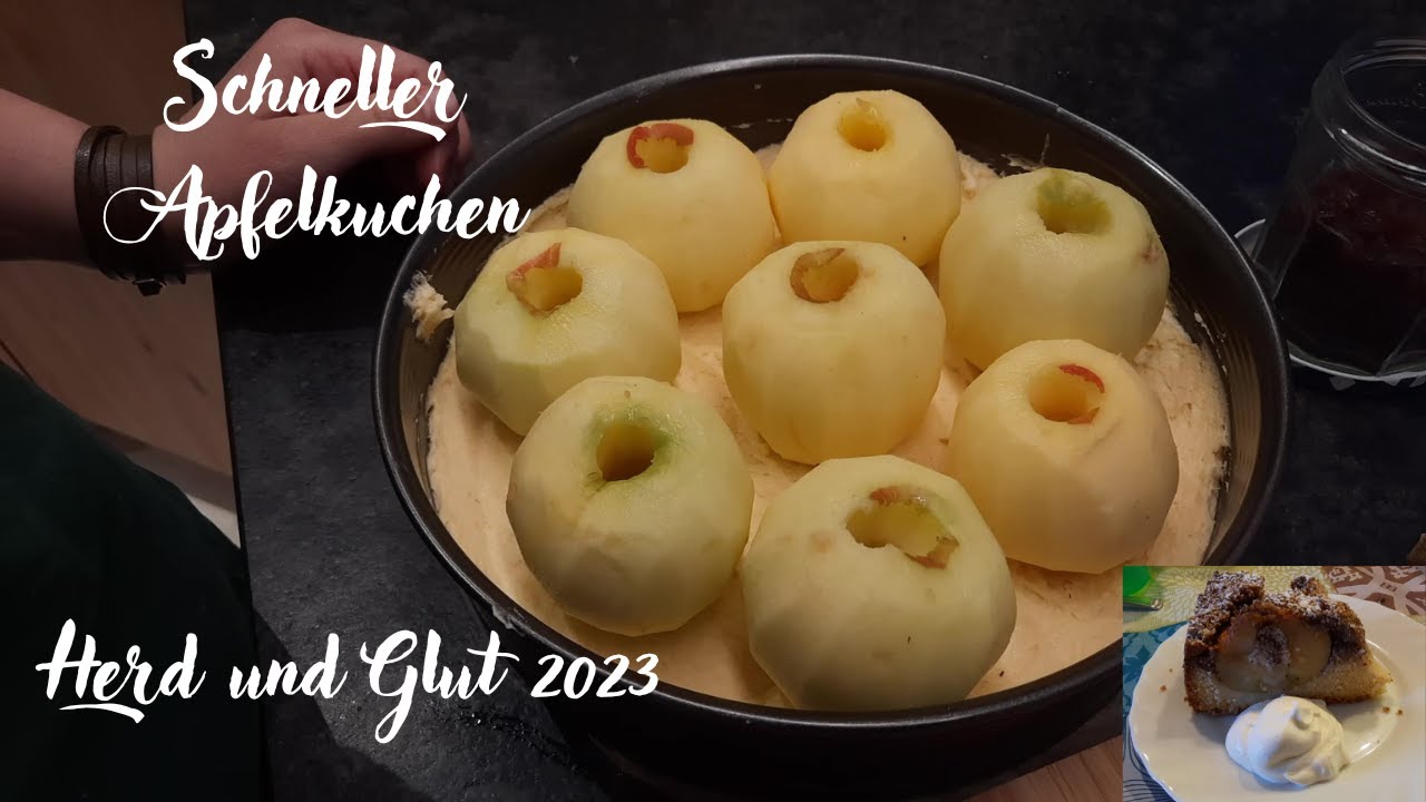 Schneller Apfelkuchen mit Nüssen und Marzipan / Bratapfelkuchen/ Herd und Glut 2023