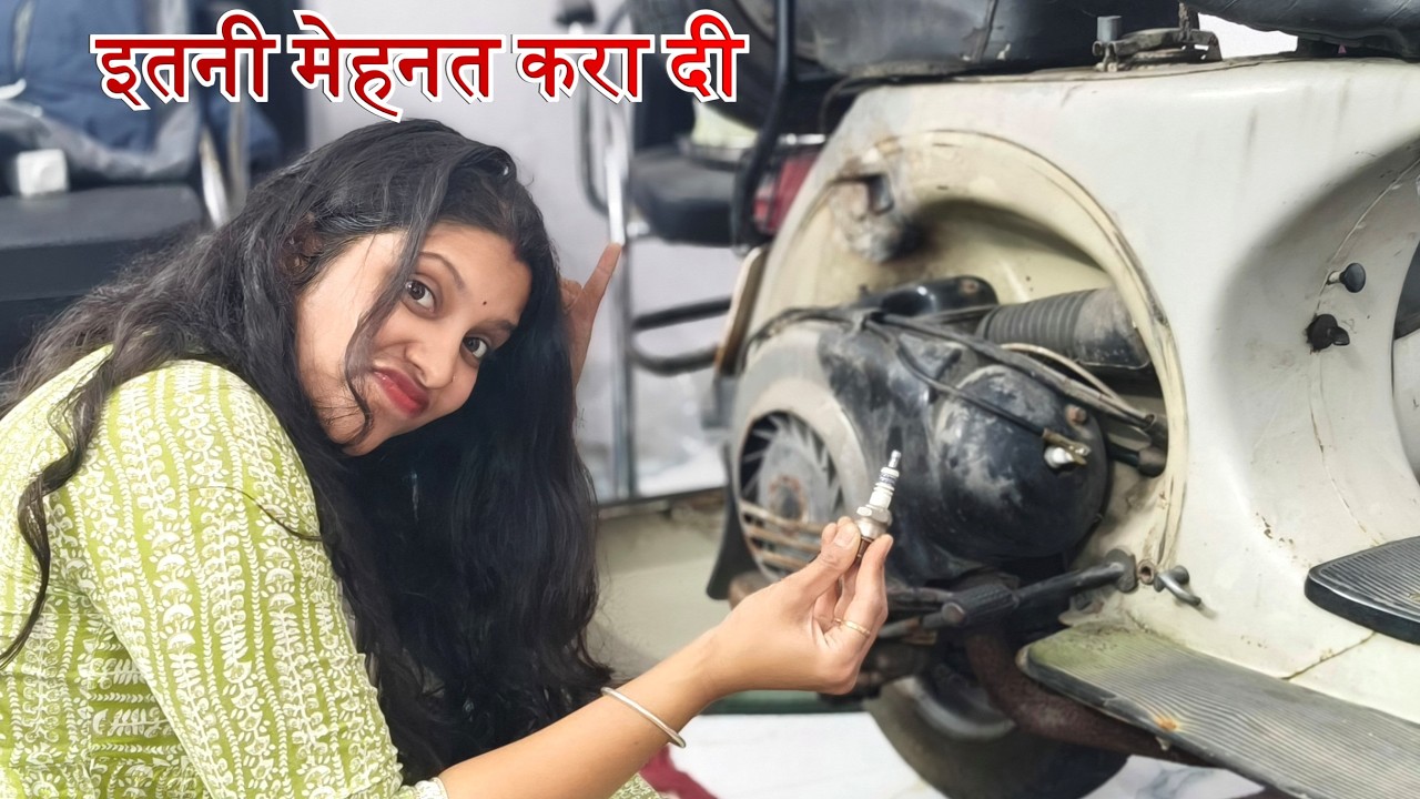 Girl Struggles to Start Dead LML Vespa 1988 | Spark Plug Change ! 