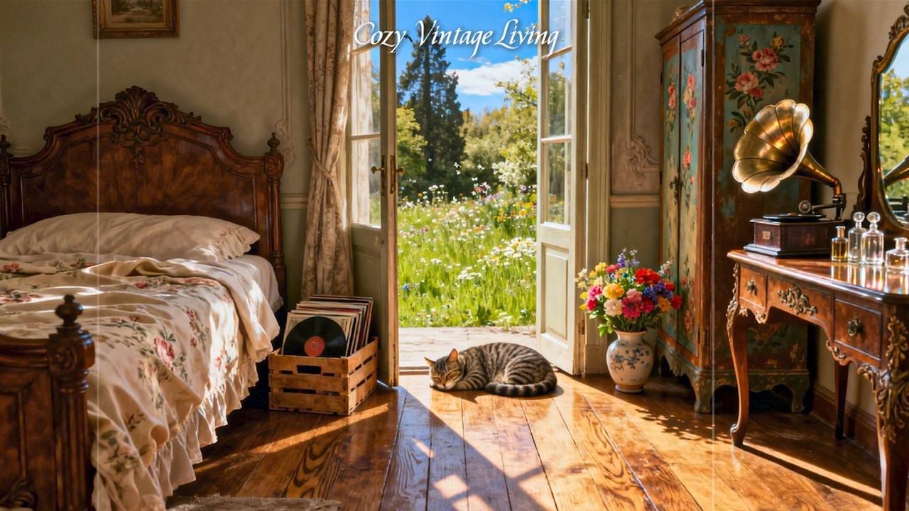 Cozy 1950s Spring Morning  Open Garden Bedroom & Soft Vintage Jazz Oldies  Calm & Focus